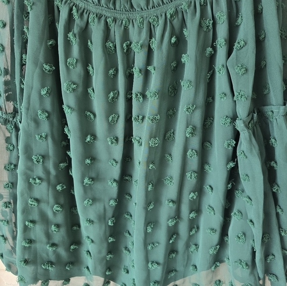 Blooming Jelly Sheer Textured Blouse XL Green Women Lined Flare Sleeves Y2k - Picture 8 of 15